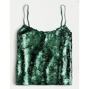J.Crew Collection Women's Festive Green Sequined Camisole Tank, Size XS, EUC